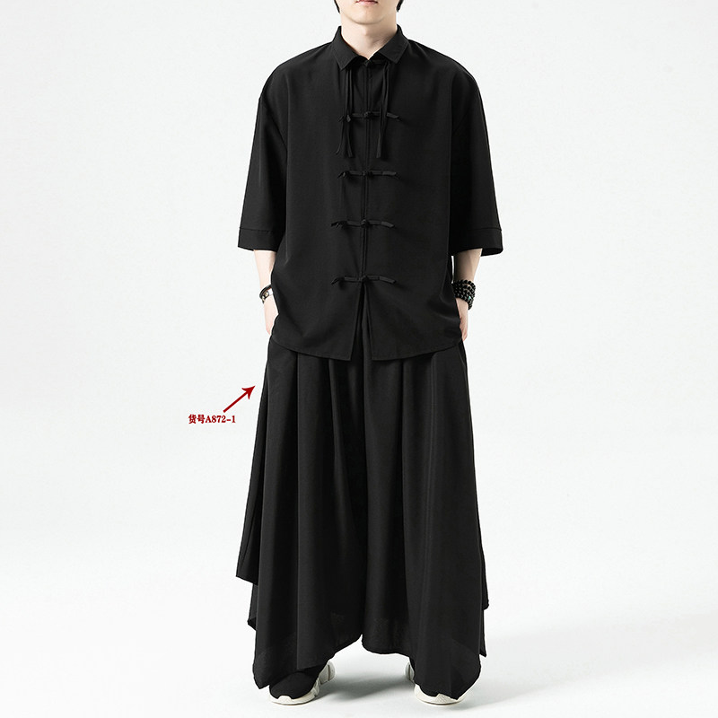 新中式白底夏季2026汉服冰丝短袖衬衫/衬衣A891-p65,男装T恤,钱塘7008(原4008)