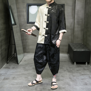 A3019*爆款大码2021中国风大龙面料冰丝开衫套装汉服套装p90