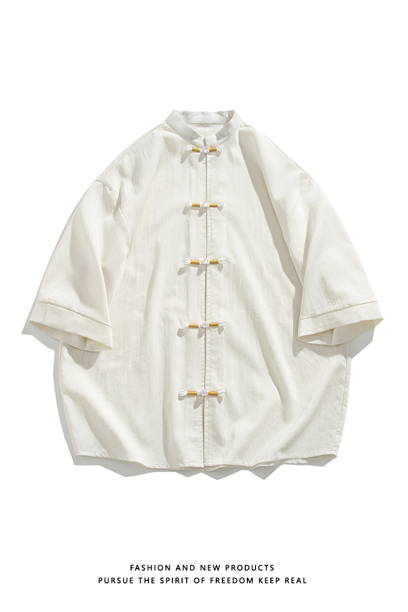 跑量竹节仿麻百搭单色夏2025风汉服短袖衬衫/衬衣A810-p45,男装衬衫,钱塘7008(原4008)