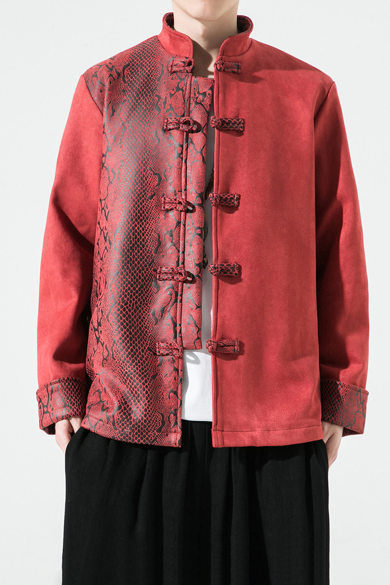 2026春盘扣风撞色拼接麂皮绒唐装/汉服A852*P100,男装民族服装,钱塘7008(原4008)