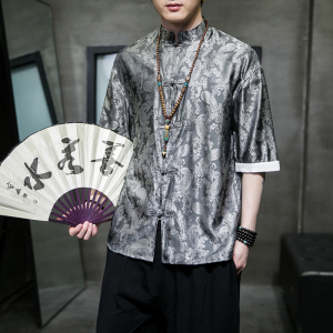 夏新品2025 红色冰丝5色 风 汉服短袖衬衫/衬衣A867-p48图片