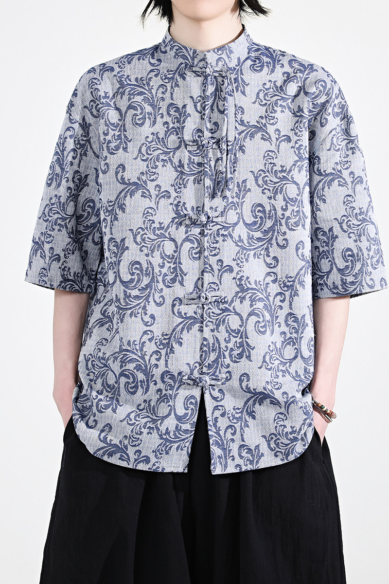 新品夏2026提花3色风汉服短袖衬衫/衬衣A672-p65,男装T恤,钱塘7008(原4008)