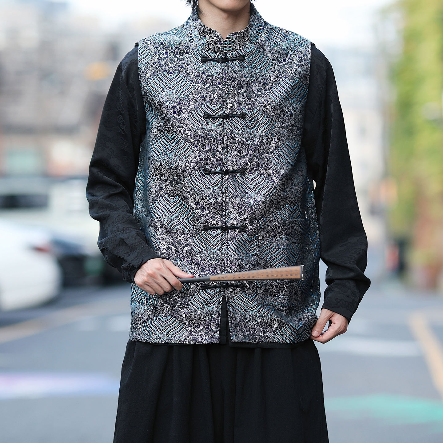 马甲百搭2025春秋 新中式风 提花 马甲唐装外套A816-P88，男装民族服装，钱塘7008(原4008)