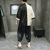 A3019*爆款大码2021中国风大龙面料冰丝对拼开衫汉服套装p90，男装休闲套装，钱塘7008(原4008)