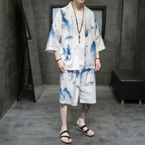 A3021*主推2021中国风男沙滩休闲冰丝面料汉服套装p80，男装休闲套装，钱塘7008(原4008)