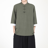 7色跑量2025风夏季云朵感盘扣男汉服短袖T恤A8007-p40，男装T恤，钱塘7008(原4008)