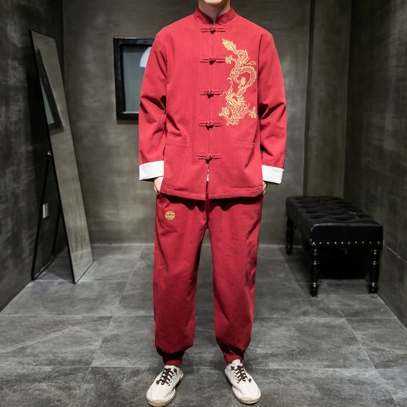 A1007中国风2021秋冬大码 棉麻盘扣/唐装/汉服套装P130图片