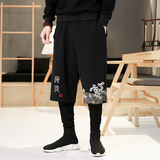 K806*秋冬2020中国风大码印花款假两件长裤P65，男装休闲裤，钱塘7008(原4008)