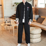 A706风大码2021秋冬立体口袋设计盘扣棉麻汉服套装，男装民族服装，钱塘7008(原4008)