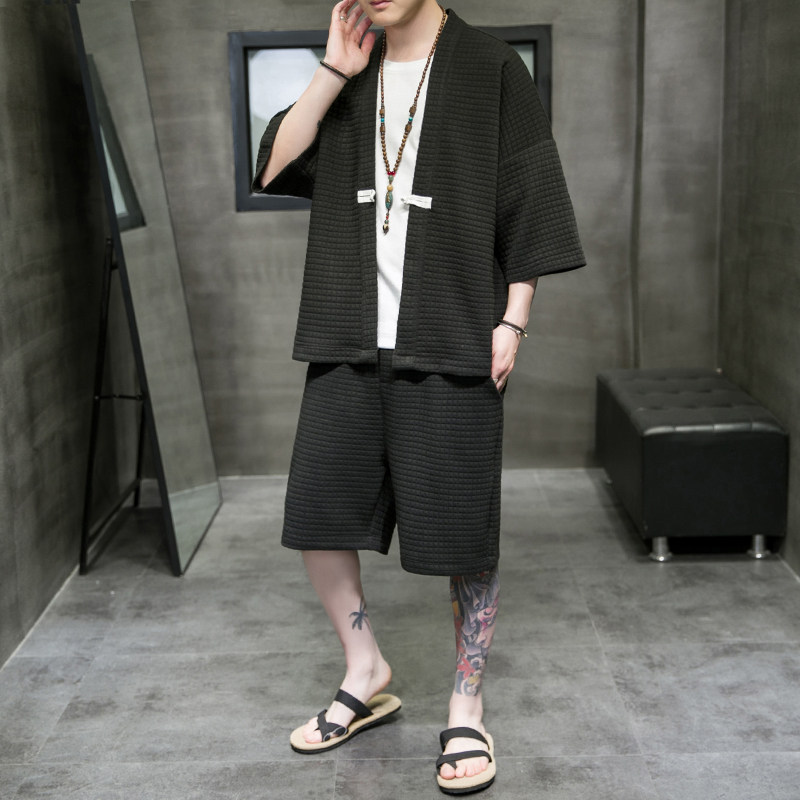 A3026*大码2021中国风 3色 华夫格爆款 开衫汉服套装p85图片