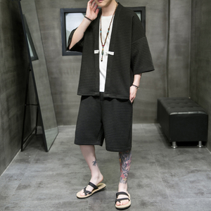 A3026*大码2021中国风 3色 华夫格爆款 开衫汉服套装p85图片