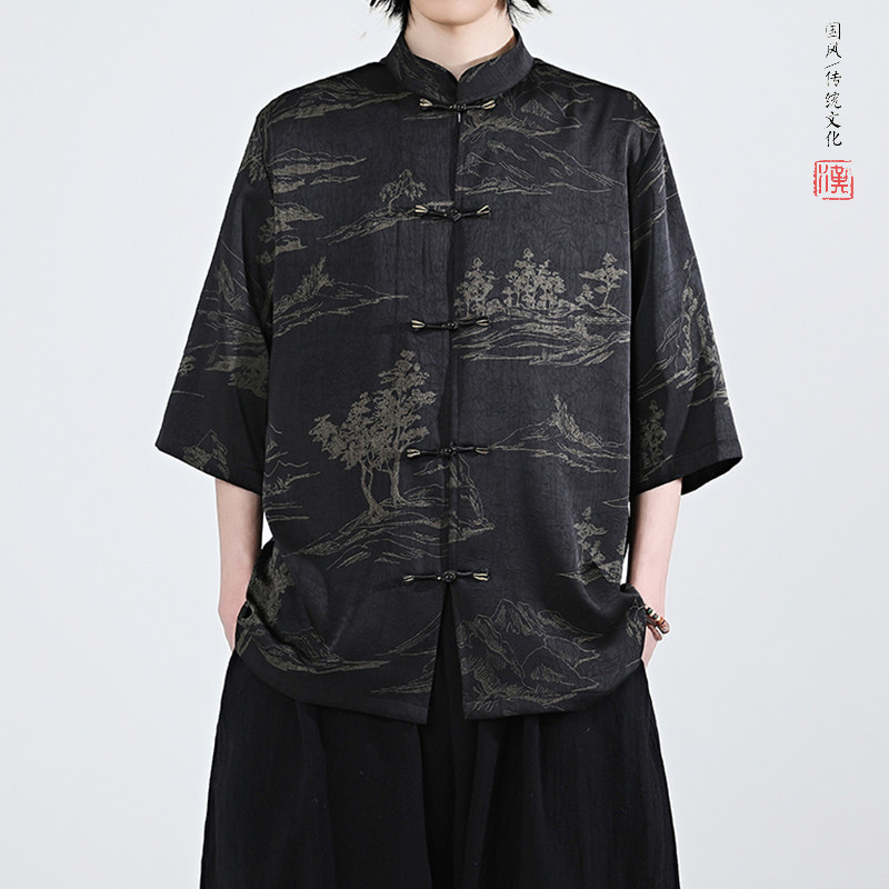 夏季新品2026风汉服短袖衬衫/衬衣A675-p65,男装T恤,钱塘7008(原4008)