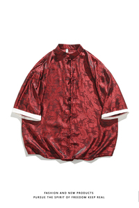 平铺白底夏新款2024 冰丝5色 风 汉服短袖衬衫/衬衣A867-p48图片