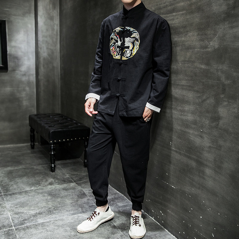 2026春新大码风棉麻盘扣汉服套装A780*p100,男装休闲套装,钱塘7008(原4008)