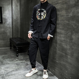 2026春新大码风棉麻盘扣汉服套装A780*p100，男装休闲套装，钱塘7008(原4008)