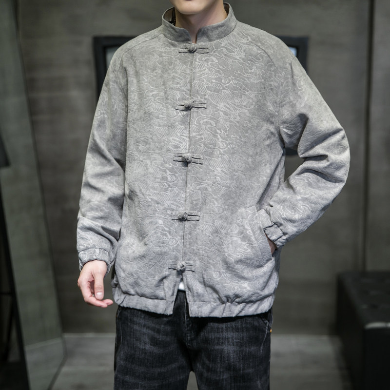 A6003风2021提花设计中龙花纹秋冬装汉服盘扣外套,男装夹克,钱塘7008(原4008)
