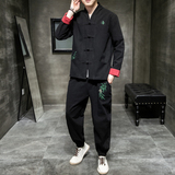 A1018团购中国风2021秋冬竹子刺绣棉麻盘扣/汉服套装P130，男装套装，钱塘7008(原4008)