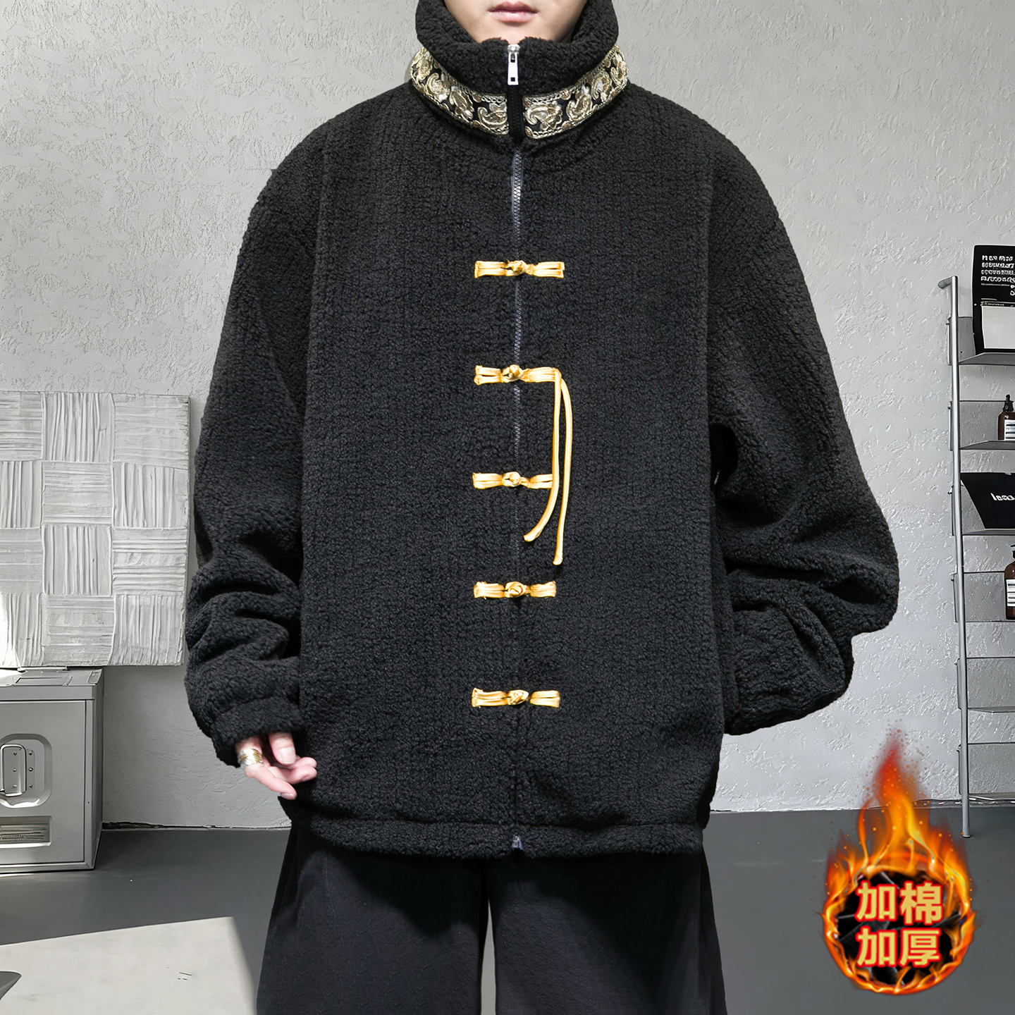 冬季新风2025新中式羊羔毛麦穗棉衣加厚棉袄外套男A222-P155，男装棉衣，钱塘7008(原4008)