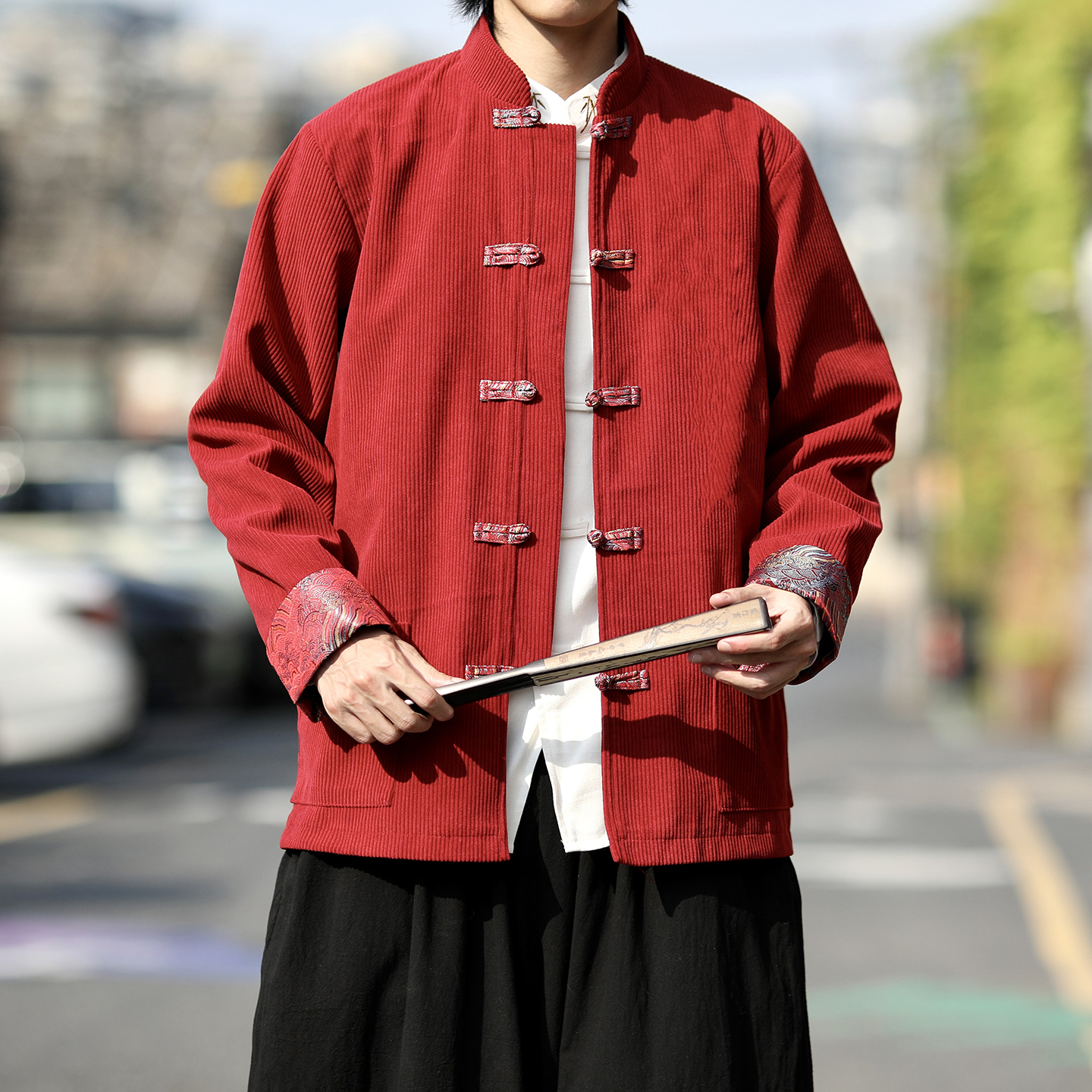 灯芯绒2025秋红新中式风撞色提花夹克唐装外套A821-P105，男装夹克，钱塘7008(原4008)