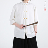 跑量竹节仿麻百搭单色夏2026风汉服短袖衬衫/衬衣A810-p45，男装T恤，钱塘7008(原4008)