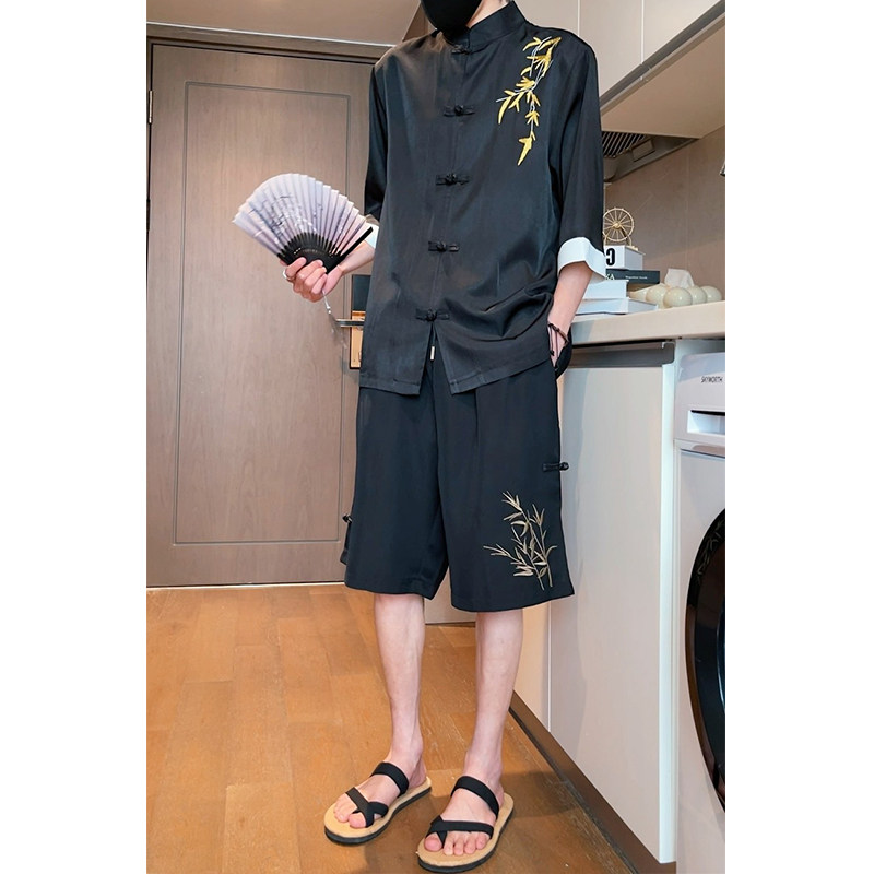 2026夏季竹子现货！刺绣风短袖衬衫/衬衣A882-p65,男装T恤,钱塘7008(原4008)
