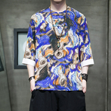 特价有货冰丝大码风夏2026汉服盘扣男短袖T恤特价A883*p45，男装T恤，钱塘7008(原4008)