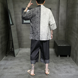 A3017*大码2021中国风对拼色数码冰丝开衫套装汉服套装p90，男装休闲套装，钱塘7008(原4008)