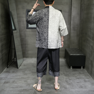 A3017*大码2021中国风 对拼色数码 冰丝 开衫套装 汉服套装p90图片