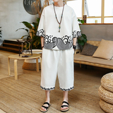 风2026夏季男套装海浪印花针织T恤+七分裤A206-P80，男装牛仔裤，钱塘7008(原4008)