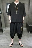 A3002*中国风2021冰丝树皮皱字母刺绣T恤+七分裤哈伦裤套装P90，男装休闲套装，钱塘7008(原4008)