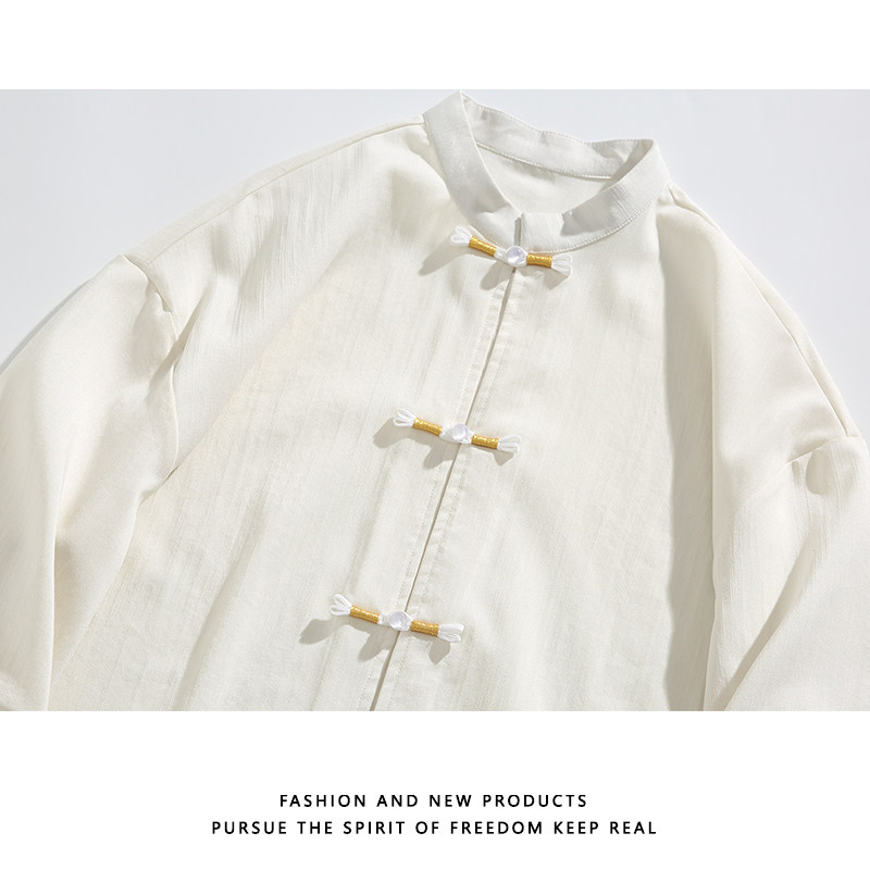 跑量竹节仿麻百搭单色夏2025风汉服短袖衬衫/衬衣A810-p45,男装衬衫,钱塘7008(原4008)