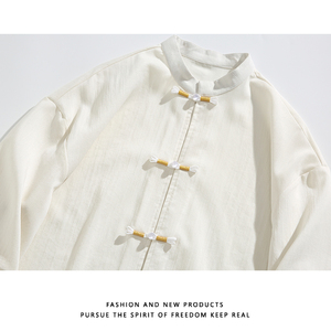 跑量竹节仿麻百搭单色 夏2025 风 汉服短袖衬衫/衬衣A810-p45图片