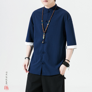 A8001*风夏季2023冰丝抗皱5色 盘扣 男短袖衬衫/衬衣p40图片