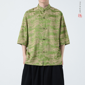 风 冰丝面料 山水款夏季2026新中式短袖衬衫/衬衣A622*p65图片