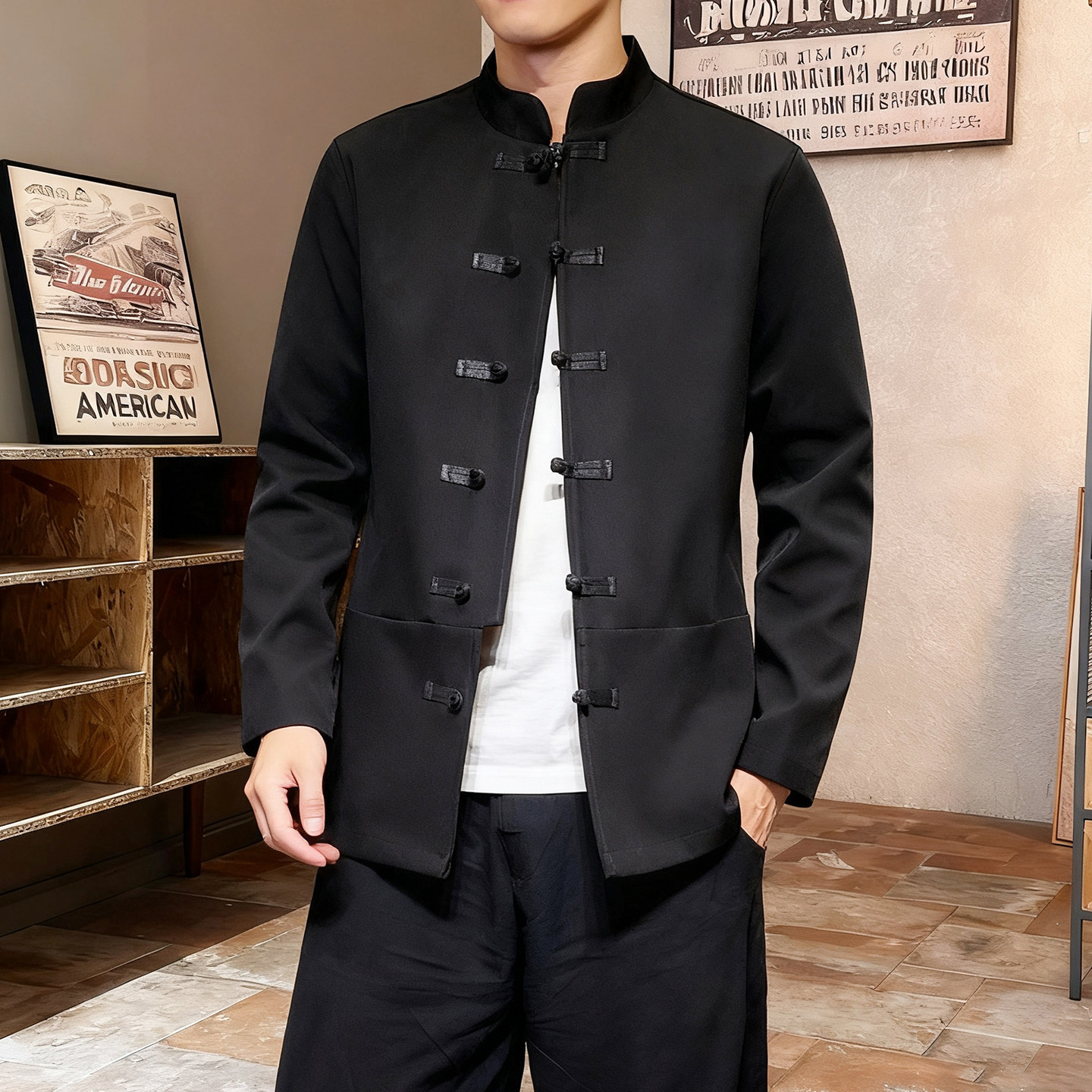风男中式汉服 盘扣2025秋 团购 伴郎夹克唐装外套A5812-P100图片
