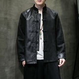 有货2026春盘扣风撞色拼接麂皮绒唐装/汉服A852*P100，男装民族服装，钱塘7008(原4008)