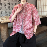 新品夏2025提花3色风汉服短袖衬衫/衬衣A672-p65，男装衬衫，钱塘7008(原4008)