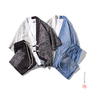 A3017*大码2021中国风拼色数码 冰丝 开衫套装 汉服套装p90图片
