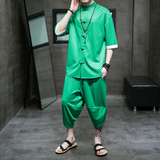 2023风夏季BV绿方格提花冰丝垂感短袖汉服套装A9002-p95，男装休闲套装，钱塘7008(原4008)