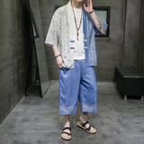 A3017*大码2021中国风对拼色数码冰丝开衫/汉服套装p90，男装休闲套装，钱塘7008(原4008)