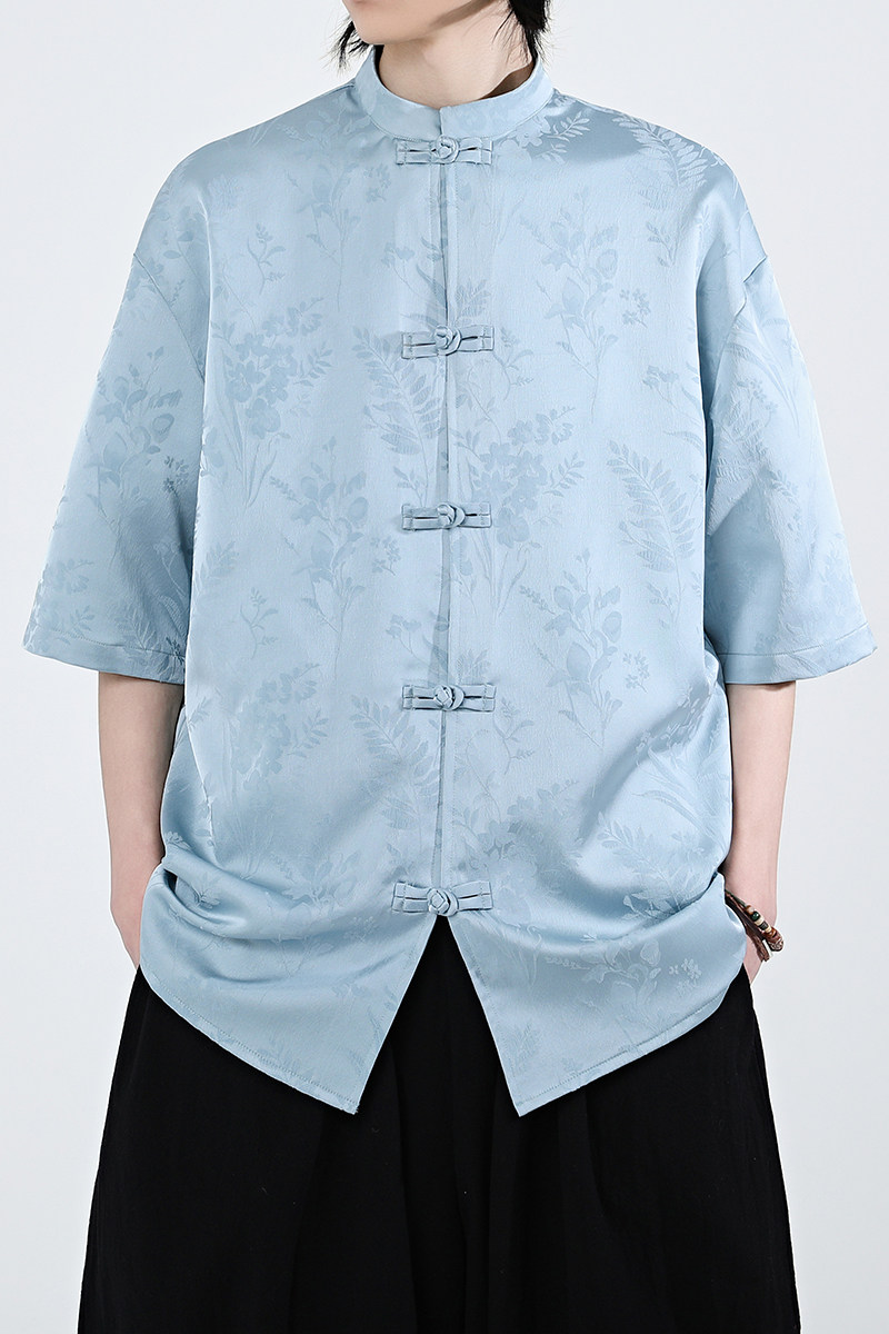 麦穗提花夏季新品2026风汉服短袖衬衫/衬衣A677-p65,男装T恤,钱塘7008(原4008)