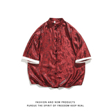 夏新品2025红色冰丝5色风汉服短袖衬衫/衬衣A867-p48，男装衬衫，钱塘7008(原4008)