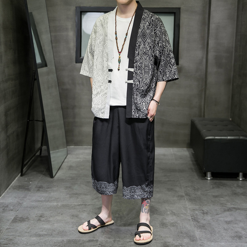 A3017*大码2021中国风 对拼色数码 冰丝 开衫套装 汉服套装p90图片
