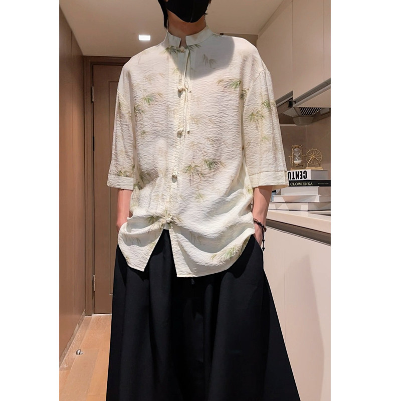 视频冰丝竹风改良2026短袖汉服衬衣A893-p65，男装T恤，钱塘7008(原4008)