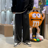 A6018*M-5XL港风大码拼接插色排扣设计腰果花休闲裤长裤，男装休闲裤，钱塘7008(原4008)