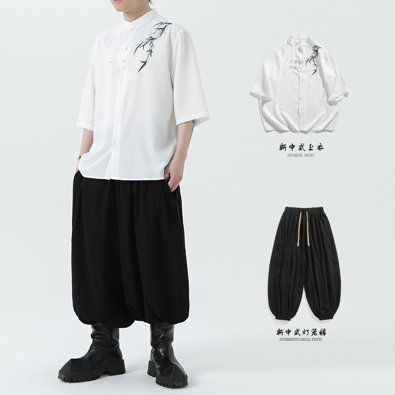 现货竹子刺绣款 夏2026 团购新中式短袖衬衣上衣A662-p45图片