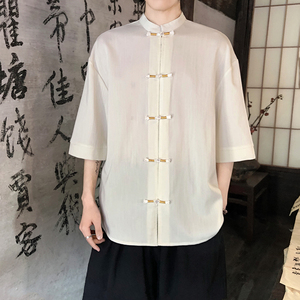 跑量竹节仿麻百搭单色 夏2026 风 汉服短袖衬衫/衬衣A810-p45图片