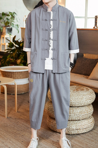 A718*2021大码 盘扣七分袖开衫T汉服套装p100（不低于128）图片