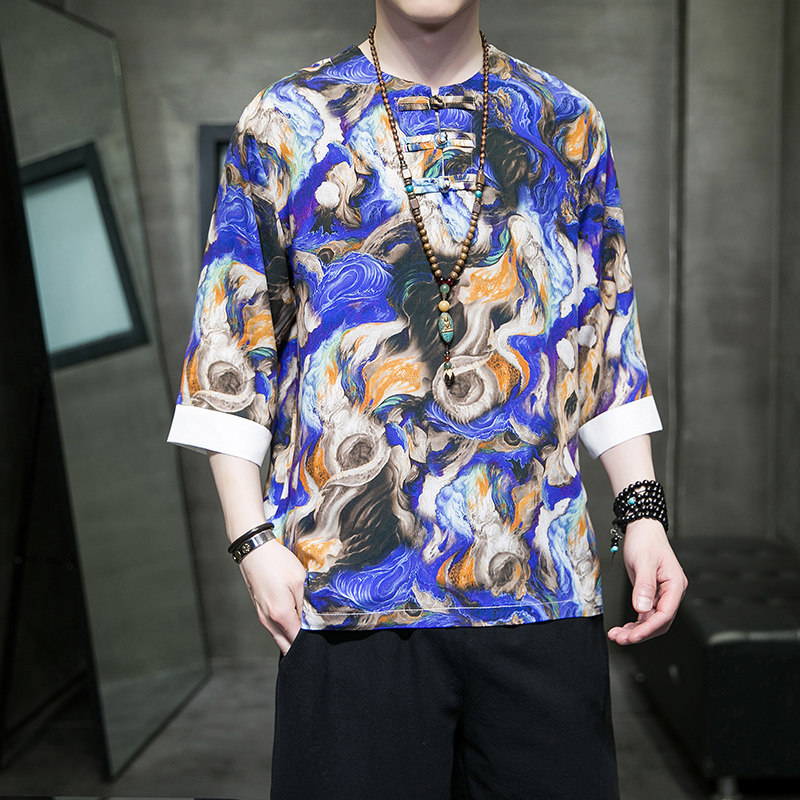 特价有货冰丝大码风夏2026汉服盘扣男短袖T恤特价A883*p45,男装T恤,钱塘7008(原4008)