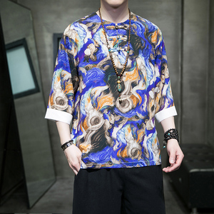 特价有货 冰丝大码 风夏2026汉服盘扣 男短袖T恤特价A883*p45图片